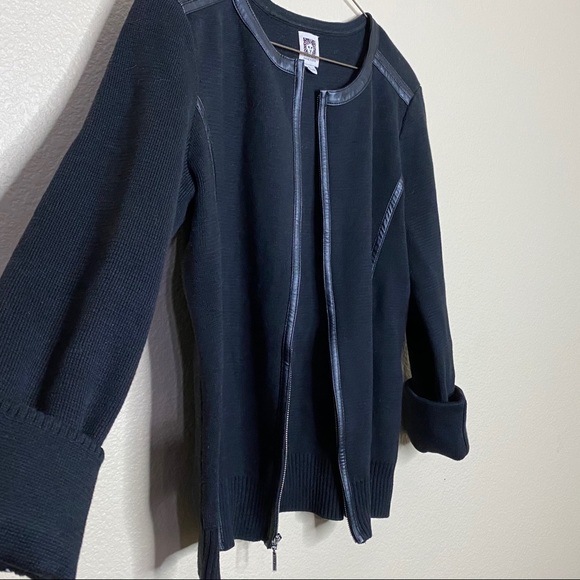 Anne Klein Sweater Black Faux Leather Trim Size L - Picture 6 of 6